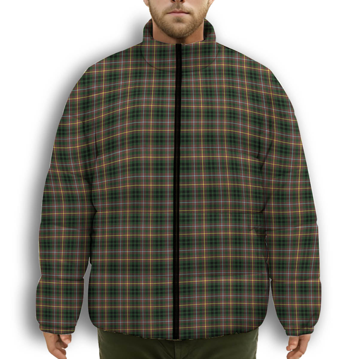 ScotsTee Shop Scottish Buchanan Hunting SC Premium Tartan Collar Down Jacket Winter White Duck Down Plaid