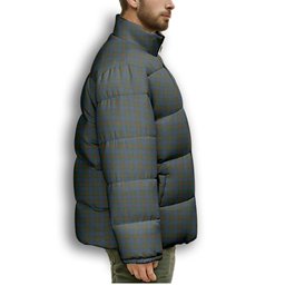 ScotsTee Shop Scottish Buchanan Hunting Premium Tartan Collar Down Jacket Winter White Duck Down Plaid