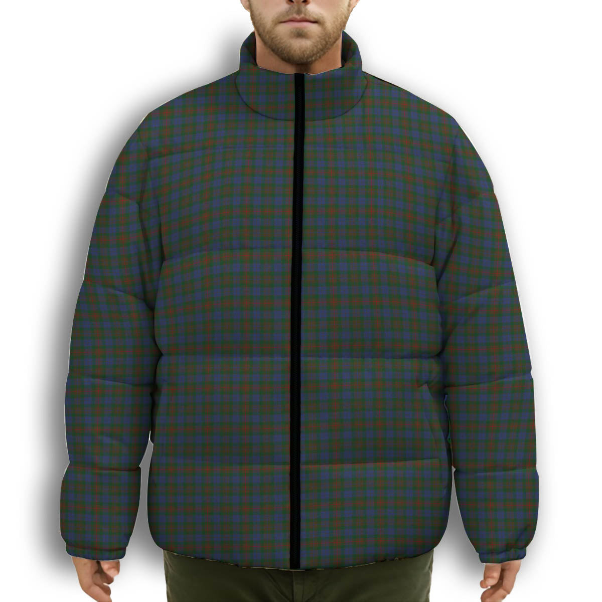 ScotsTee Shop Scottish Buchanan Hunting Premium Tartan Collar Down Jacket Winter White Duck Down Plaid