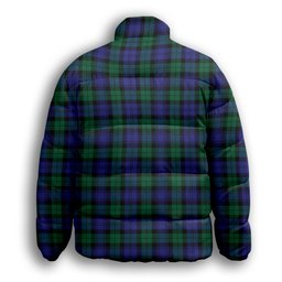 ScotsTee Shop Scottish Black Watch Modern Premium Tartan Collar Down Jacket Winter White Duck Down Plaid