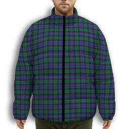 ScotsTee Shop Scottish Black Watch Modern Premium Tartan Collar Down Jacket Winter White Duck Down Plaid
