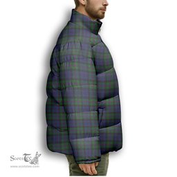 ScotsTee Shop Scottish Baird Modern Premium Tartan Collar Down Jacket Winter White Duck Down Plaid