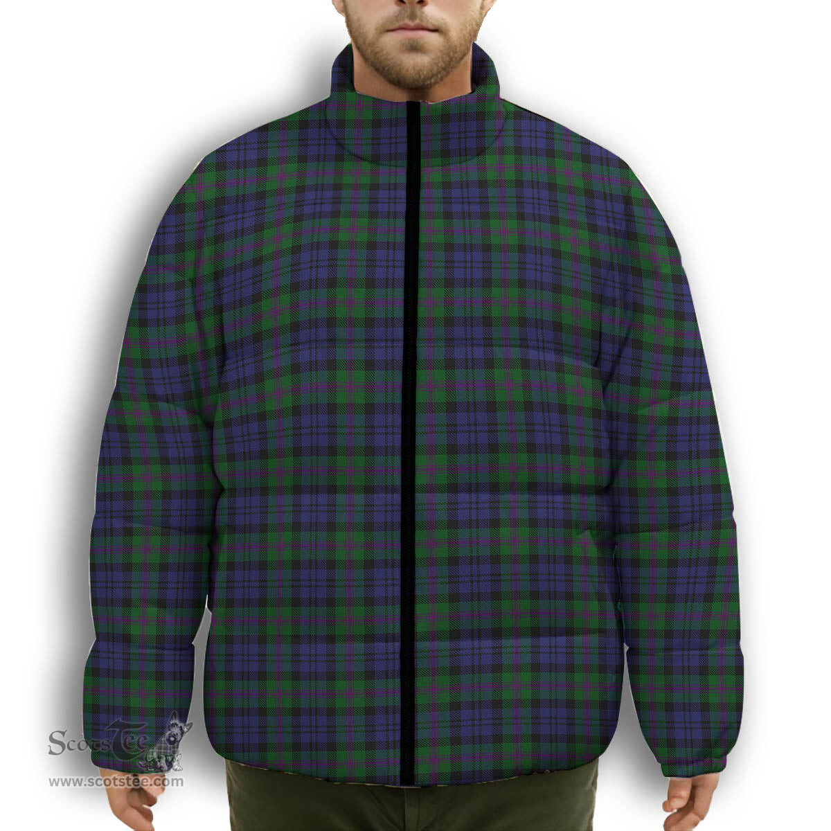 ScotsTee Shop Scottish Baird Modern Premium Tartan Collar Down Jacket Winter White Duck Down Plaid