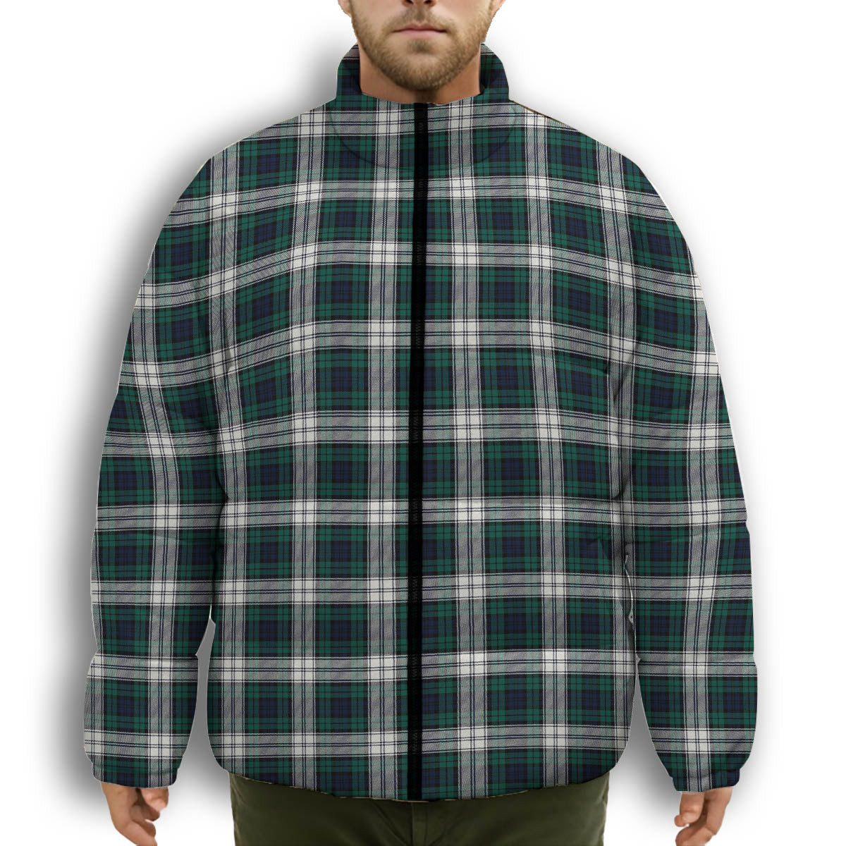 ScotsTee Shop Scottish Black Watch Dress Modern Premium Tartan Collar Down Jacket Winter White Duck Down Plaid