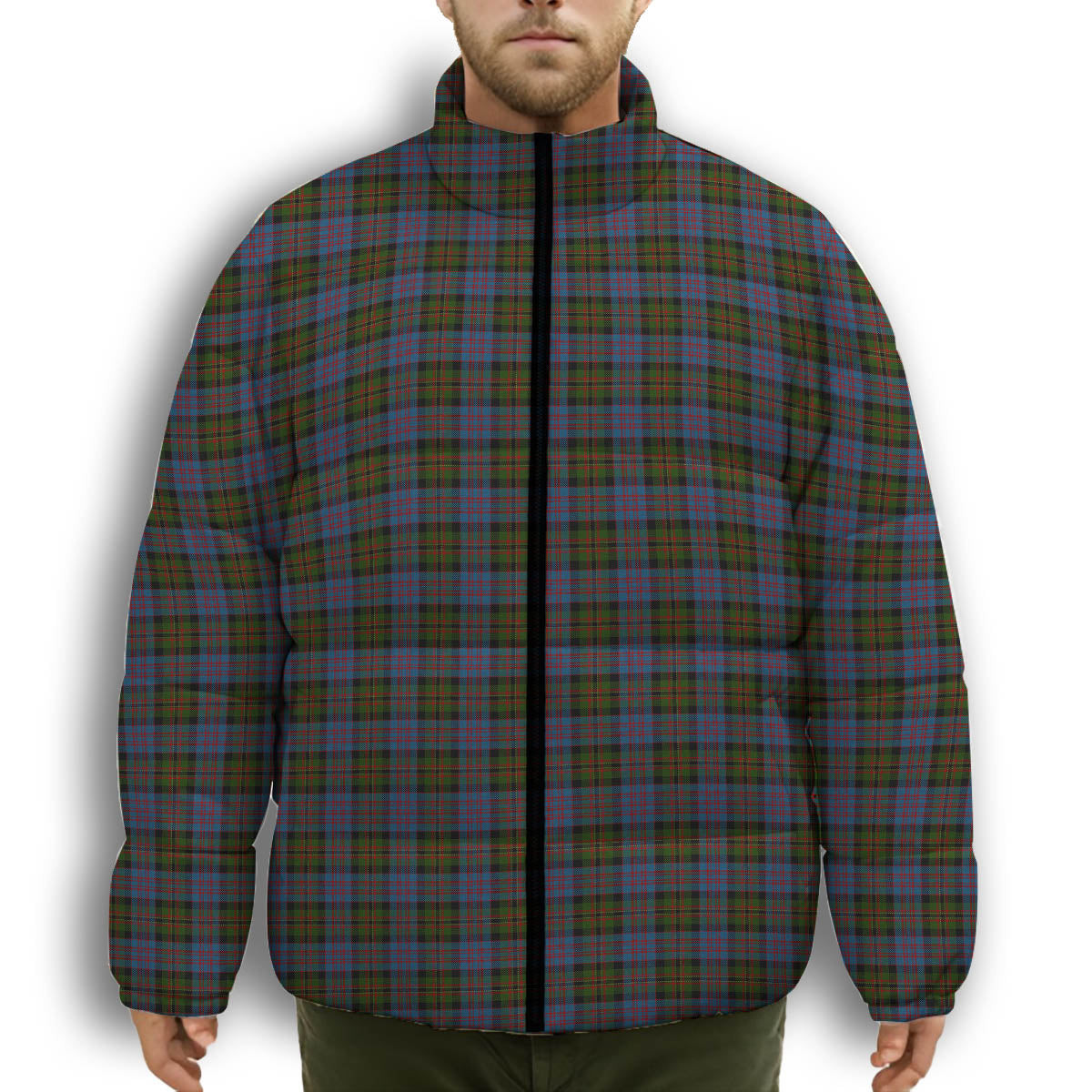 ScotsTee Shop Scottish Bowie Premium Tartan Collar Down Jacket Winter White Duck Down Plaid