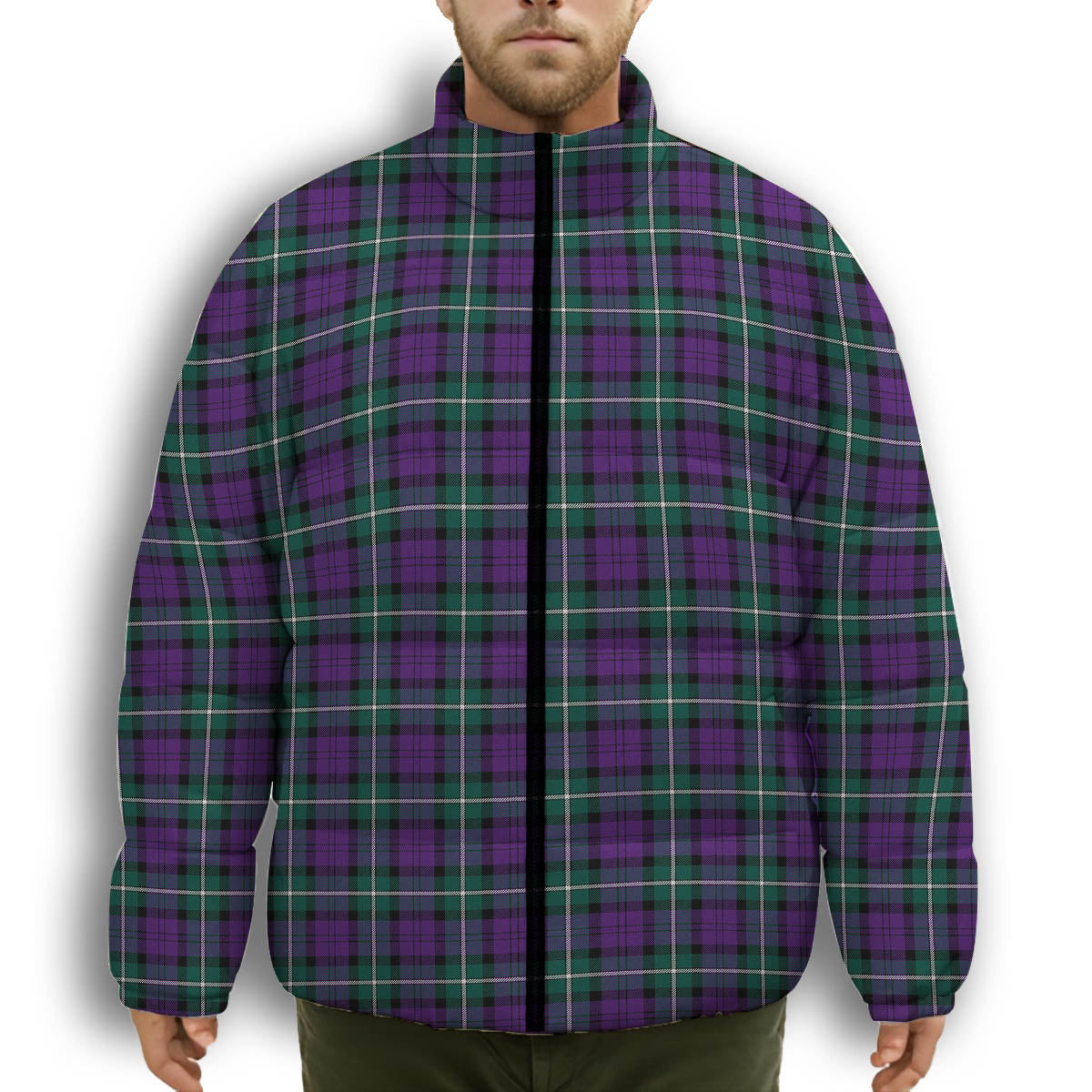 ScotsTee Shop Scottish Baillie Highland Society Modern Premium Tartan Collar Down Jacket Winter White Duck Down Plaid
