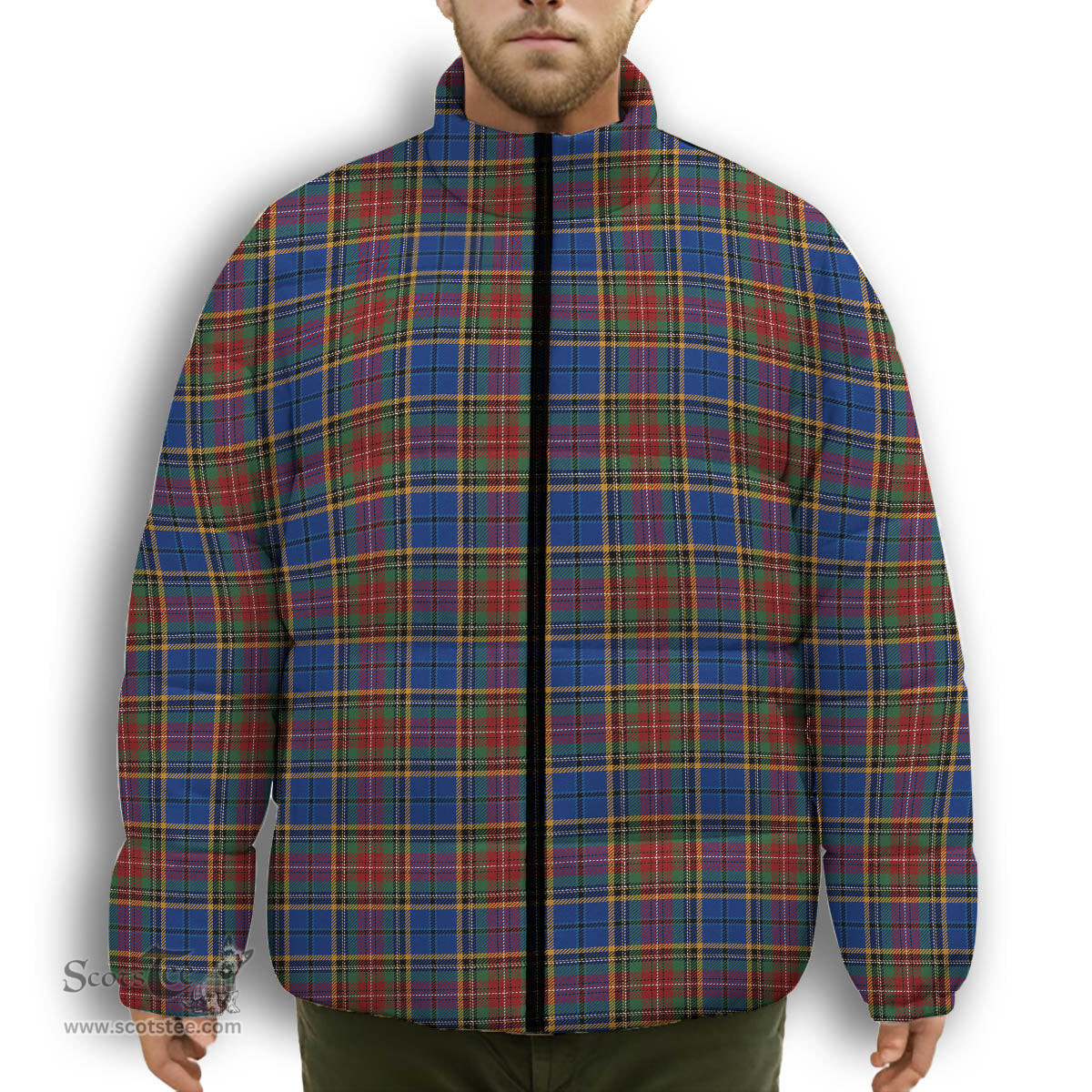 ScotsTee Shop Scottish Beattie (Beatty) Modern Premium Tartan Collar Down Jacket Winter White Duck Down Plaid