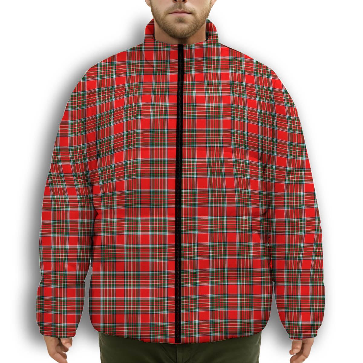 ScotsTee Shop Scottish Binning Premium Tartan Collar Down Jacket Winter White Duck Down Plaid