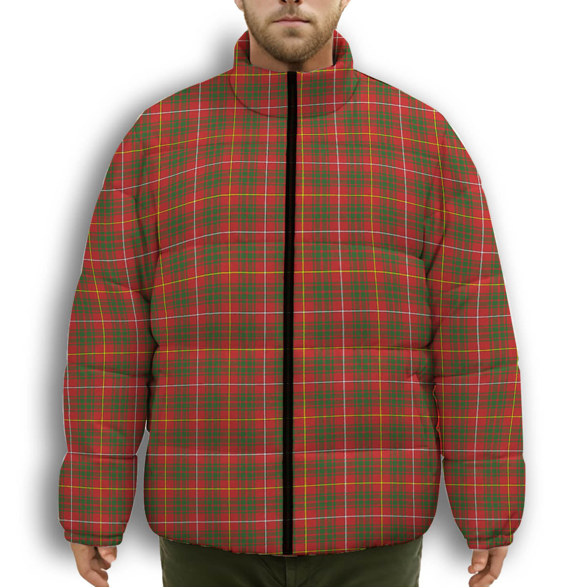 ScotsTee Shop Scottish Bruce Modern Premium Tartan Collar Down Jacket Winter White Duck Down Plaid
