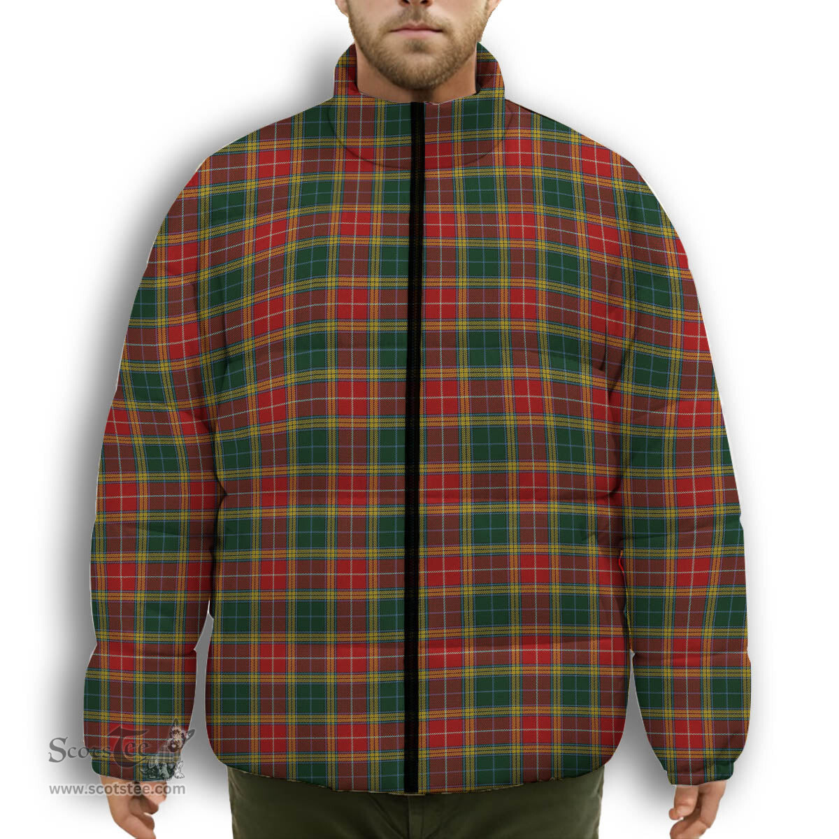 ScotsTee Shop Scottish Buchanan of Leny Premium Tartan Collar Down Jacket Winter White Duck Down Plaid