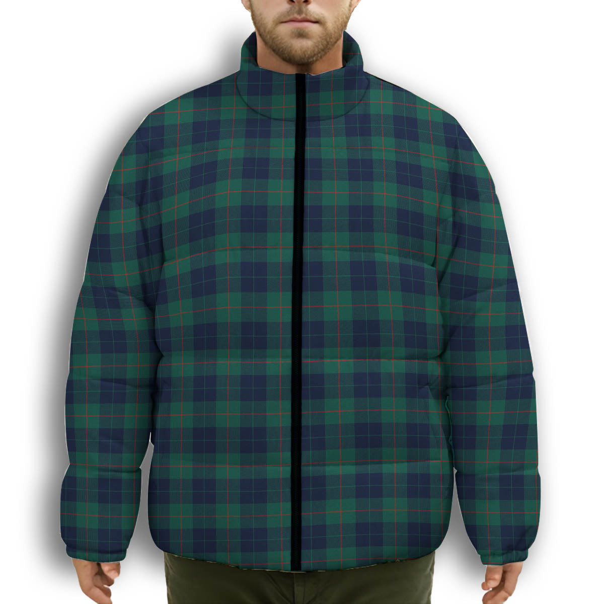 ScotsTee Shop Scottish Barclay Hunting Modern Premium Tartan Collar Down Jacket Winter White Duck Down Plaid