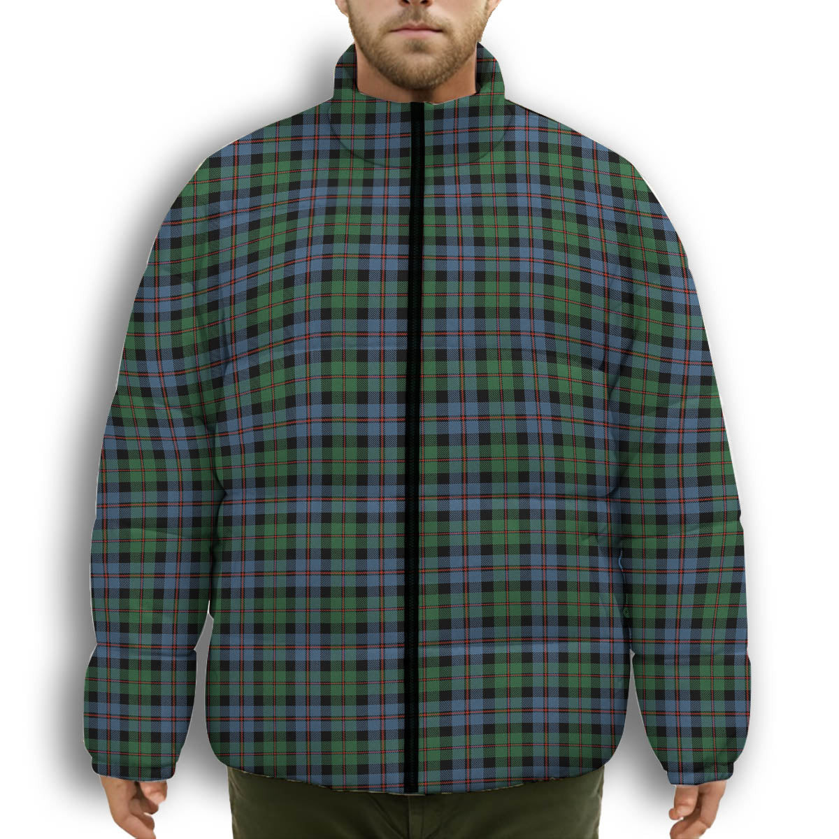 ScotsTee Shop Scottish Black Watch Coarse Kilt Ancient Premium Tartan Collar Down Jacket Winter White Duck Down Plaid