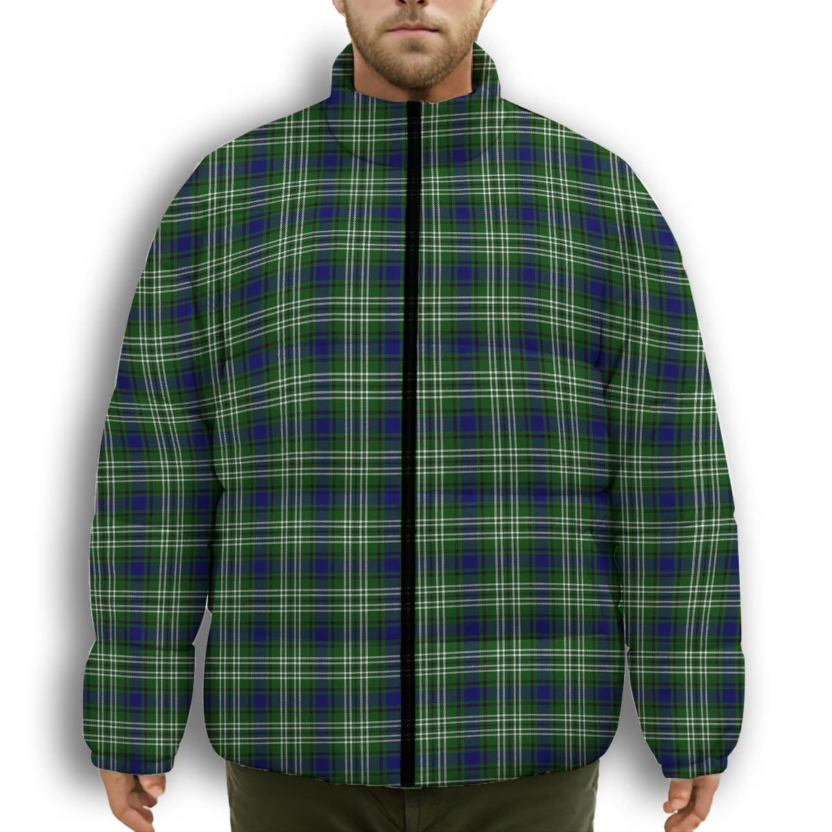 ScotsTee Shop Scottish Blyth Premium Tartan Collar Down Jacket Winter White Duck Down Plaid
