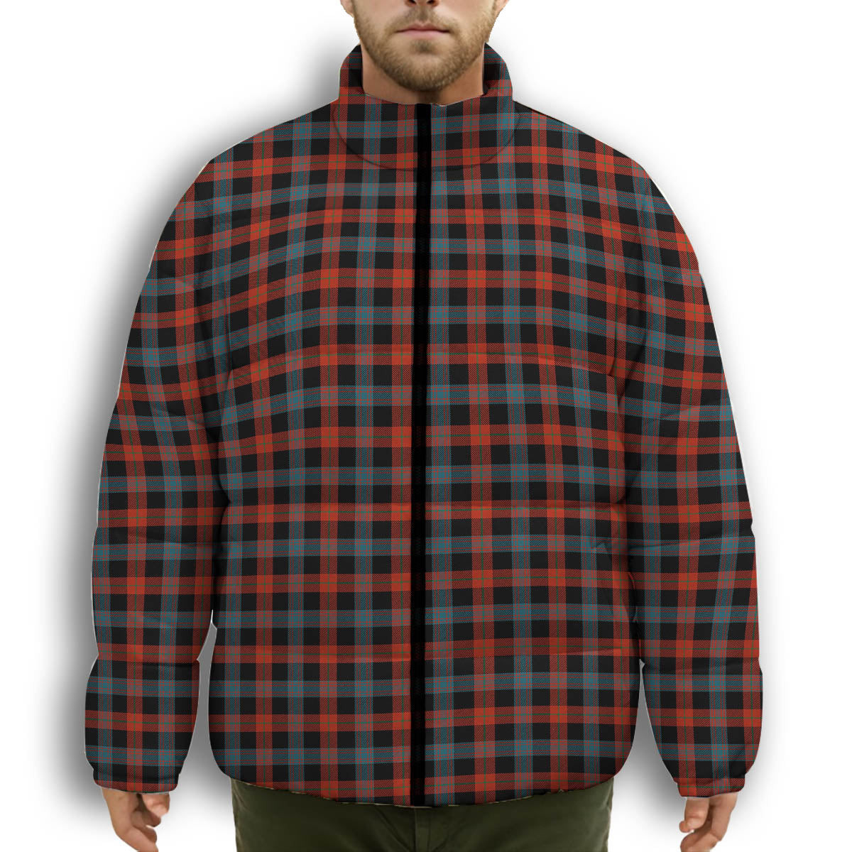 ScotsTee Shop Scottish Brown Ancient Premium Tartan Collar Down Jacket Winter White Duck Down Plaid