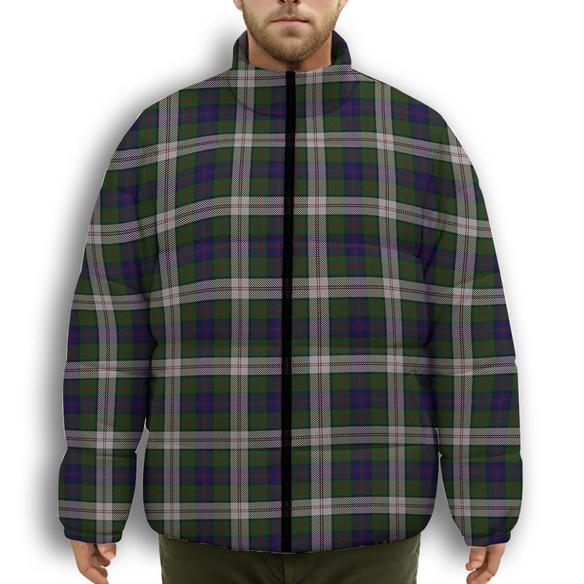 ScotsTee Shop Scottish Blair Dress Premium Tartan Collar Down Jacket Winter White Duck Down Plaid