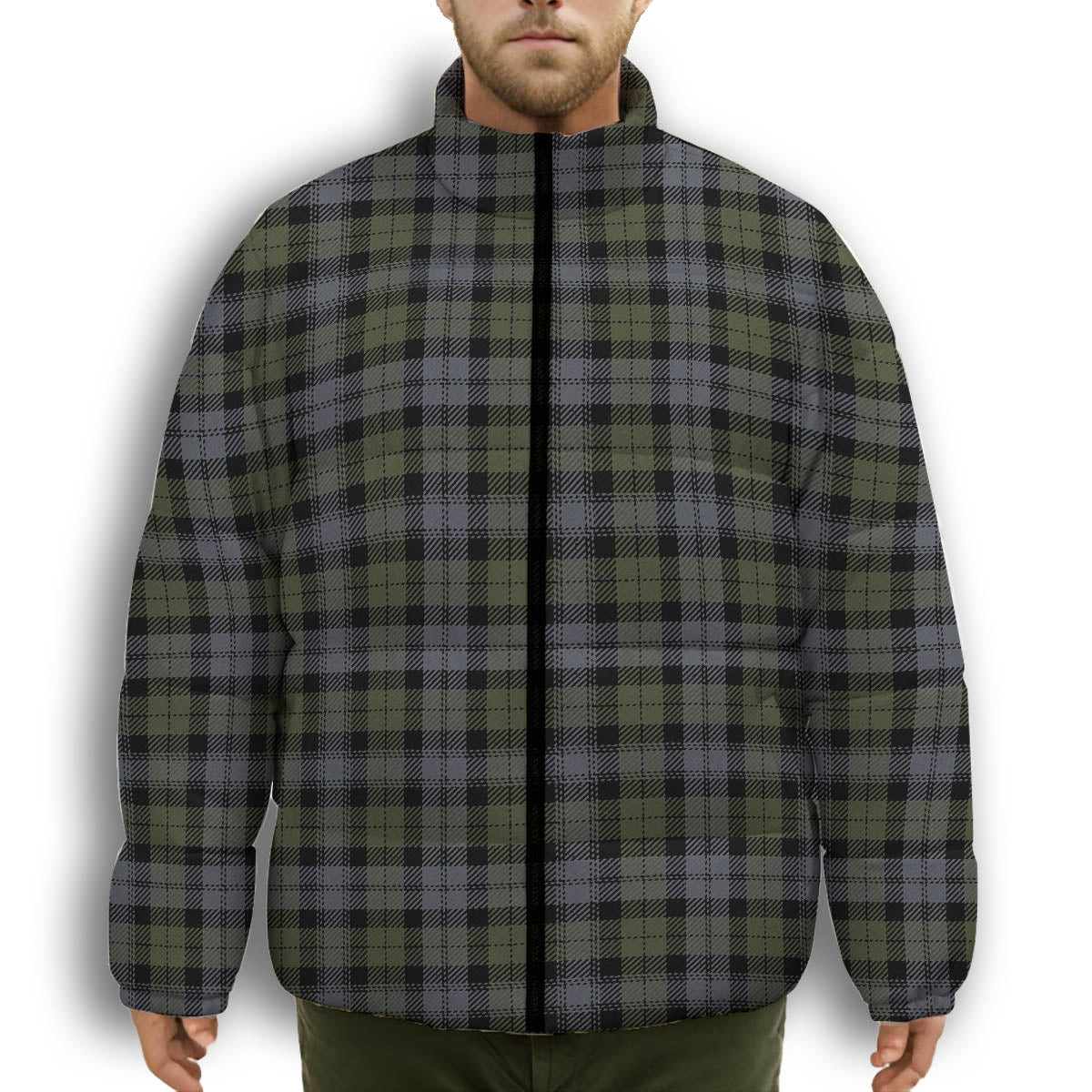 ScotsTee Shop Scottish Black Watch Large Sett Ancient Premium Tartan Collar Down Jacket Winter White Duck Down Plaid