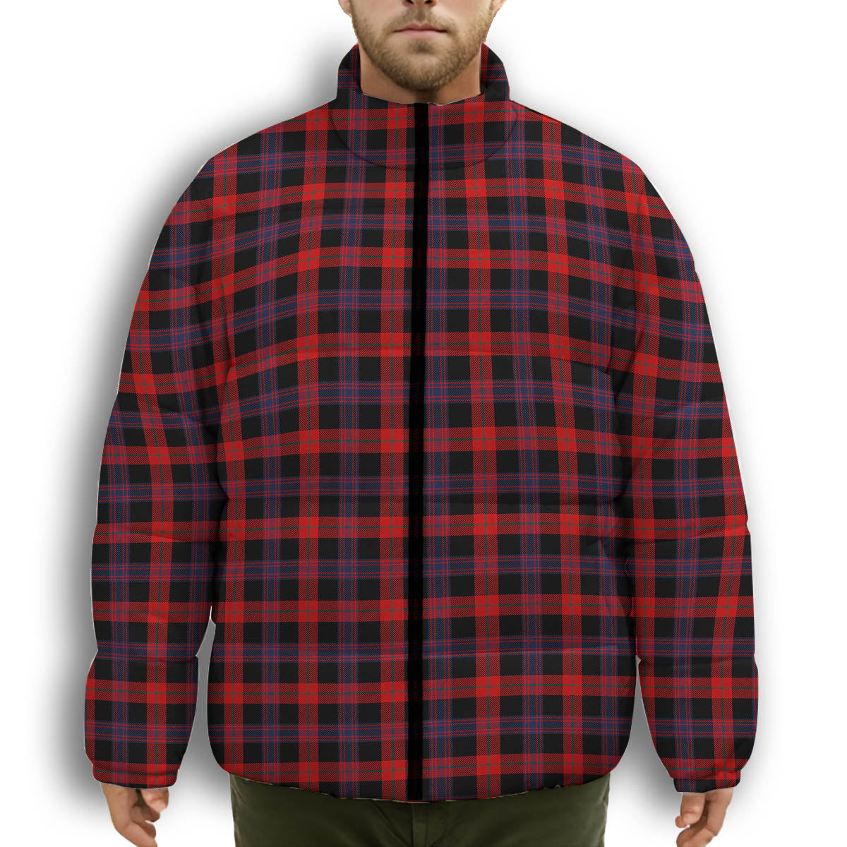 ScotsTee Shop Scottish Broun Modern Premium Tartan Collar Down Jacket Winter White Duck Down Plaid