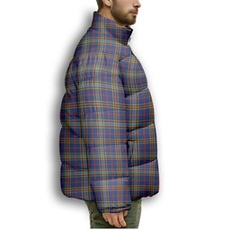 ScotsTee Shop Scottish Balfour Blue Modern Premium Tartan Collar Down Jacket Winter White Duck Down Plaid