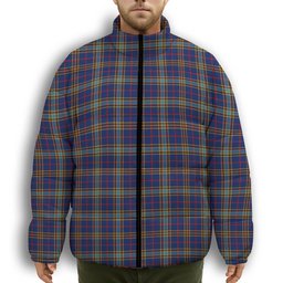 ScotsTee Shop Scottish Balfour Blue Modern Premium Tartan Collar Down Jacket Winter White Duck Down Plaid