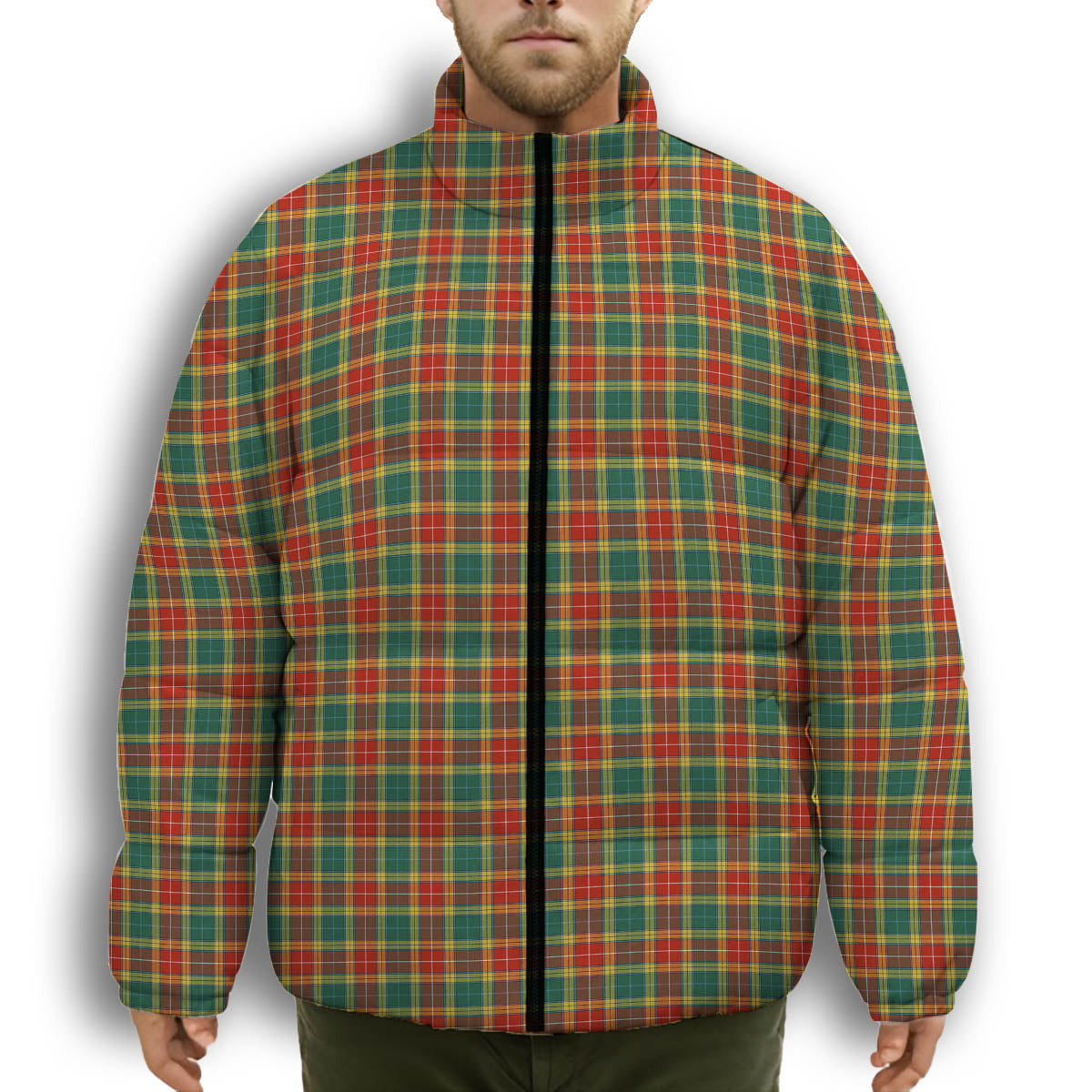 ScotsTee Shop Scottish Buchanan Old Sett Premium Tartan Collar Down Jacket Winter White Duck Down Plaid
