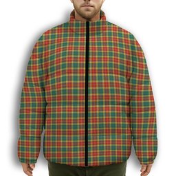 ScotsTee Shop Scottish Buchanan Old Sett Premium Tartan Collar Down Jacket Winter White Duck Down Plaid