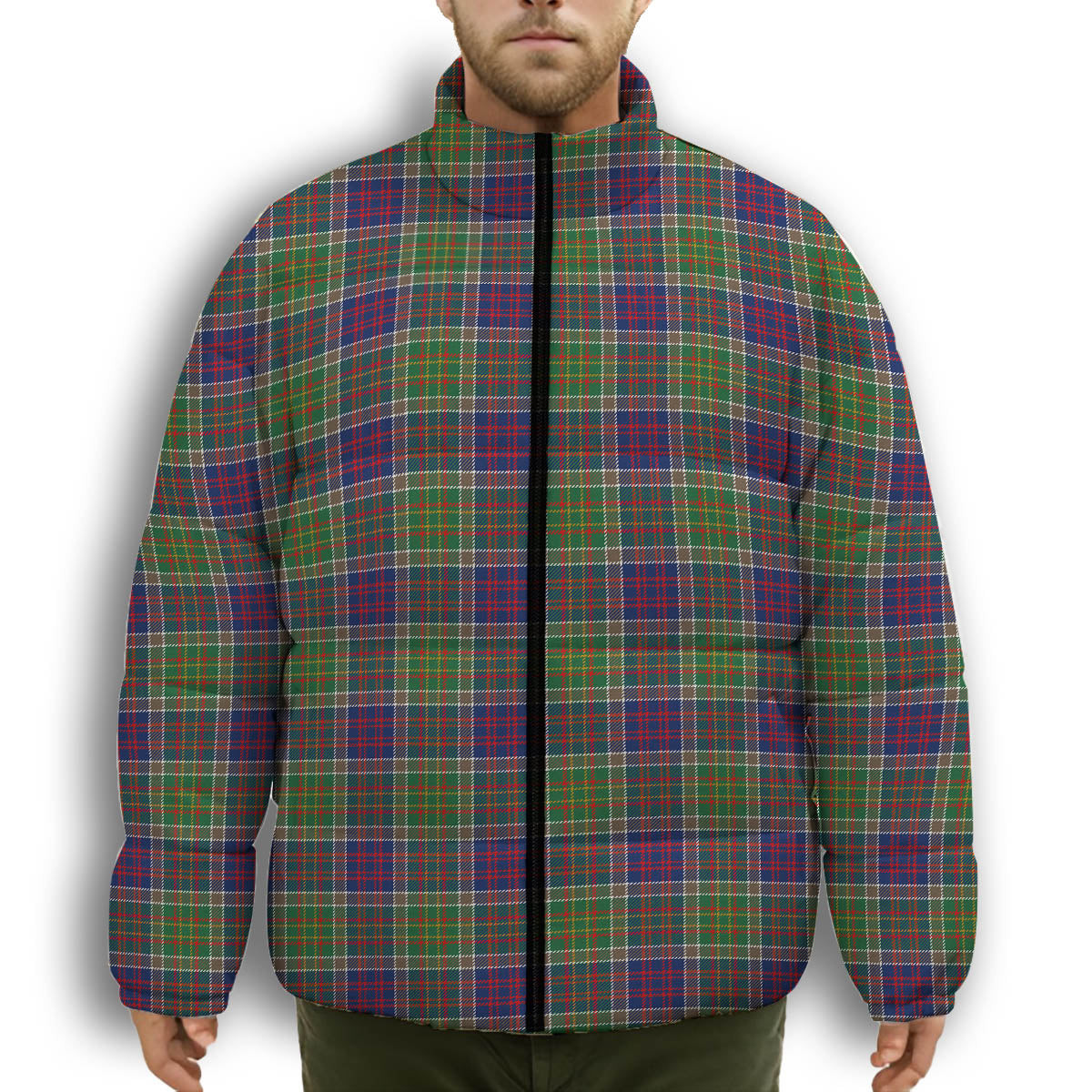 ScotsTee Shop Scottish Bowie Modern Premium Tartan Collar Down Jacket Winter White Duck Down Plaid