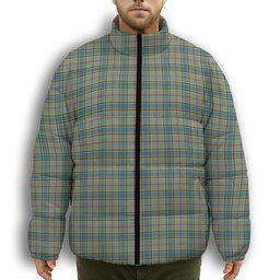 ScotsTee Shop Scottish Balfour Blue Premium Tartan Collar Down Jacket Winter White Duck Down Plaid