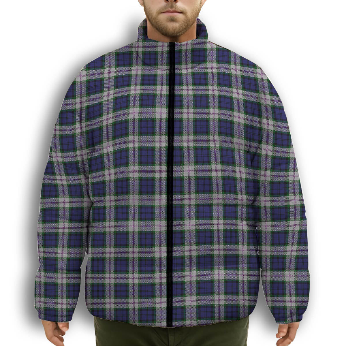 ScotsTee Shop Scottish Baird Dress Premium Tartan Collar Down Jacket Winter White Duck Down Plaid