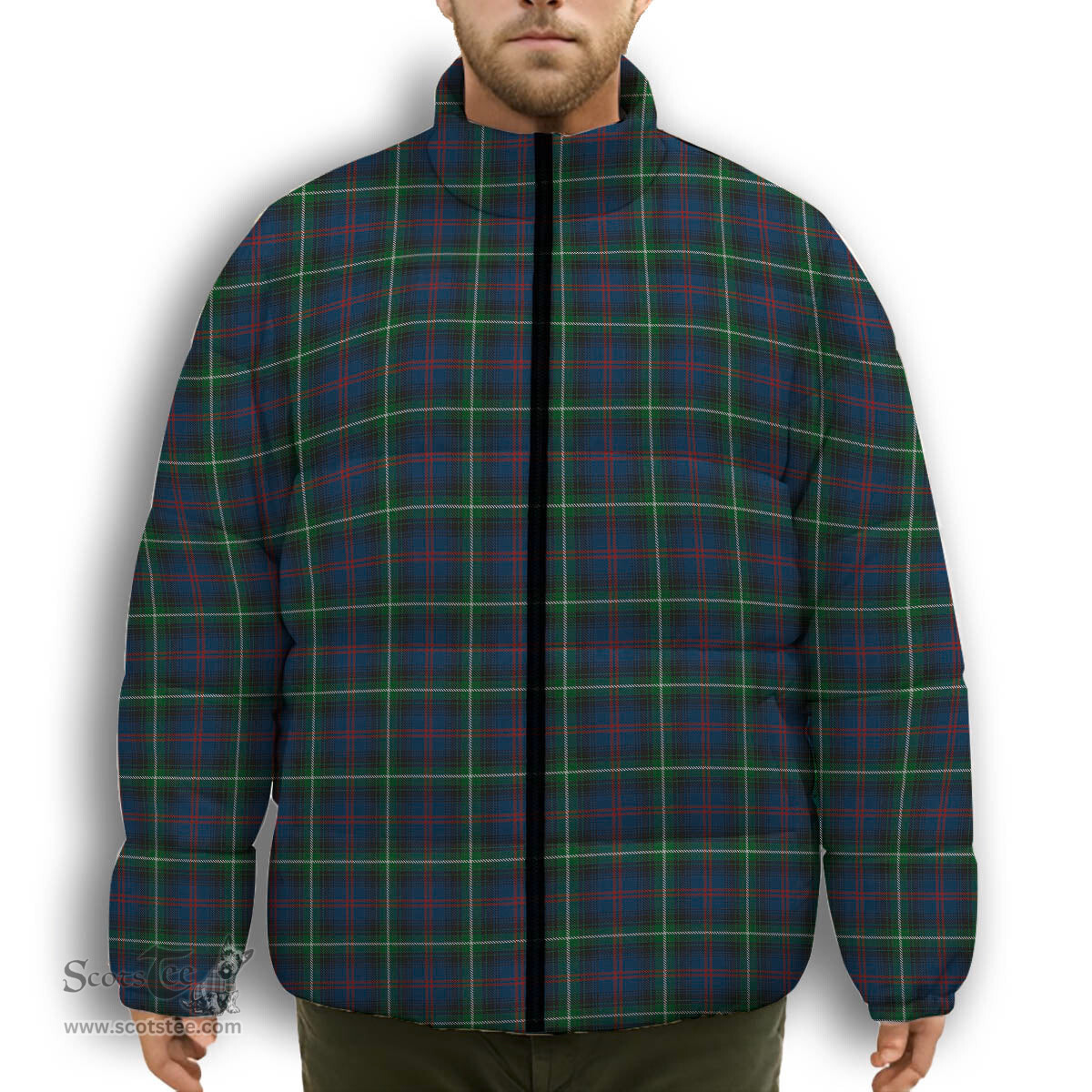 ScotsTee Shop Scottish Bannatyne Premium Tartan Collar Down Jacket Winter White Duck Down Plaid
