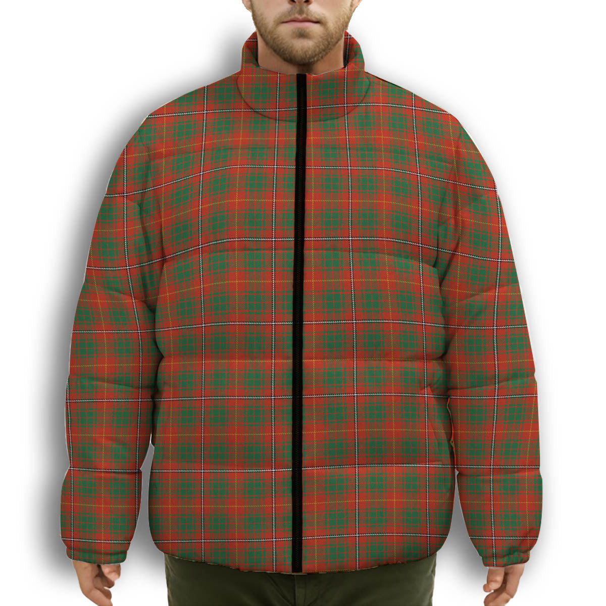 ScotsTee Shop Scottish Bruce County Ancient Premium Tartan Collar Down Jacket Winter White Duck Down Plaid