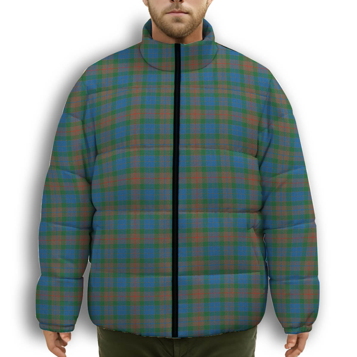 ScotsTee Shop Scottish Buchanan Hunting Ancient Premium Tartan Collar Down Jacket Winter White Duck Down Plaid