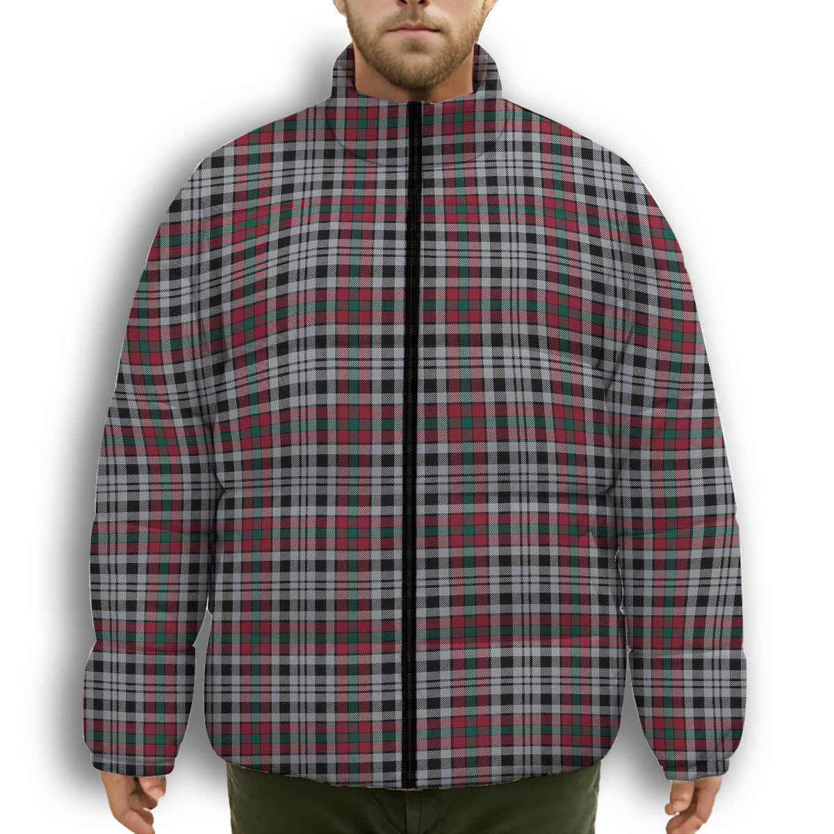 ScotsTee Shop Scottish Borthwick Dress Modern Premium Tartan Collar Down Jacket Winter White Duck Down Plaid