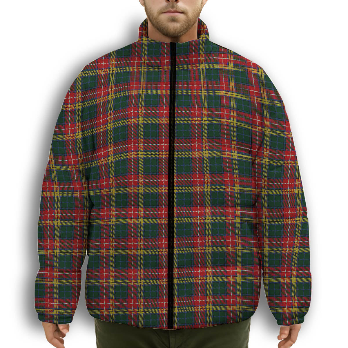 ScotsTee Shop Scottish Buchanan 1907 Premium Tartan Collar Down Jacket Winter White Duck Down Plaid