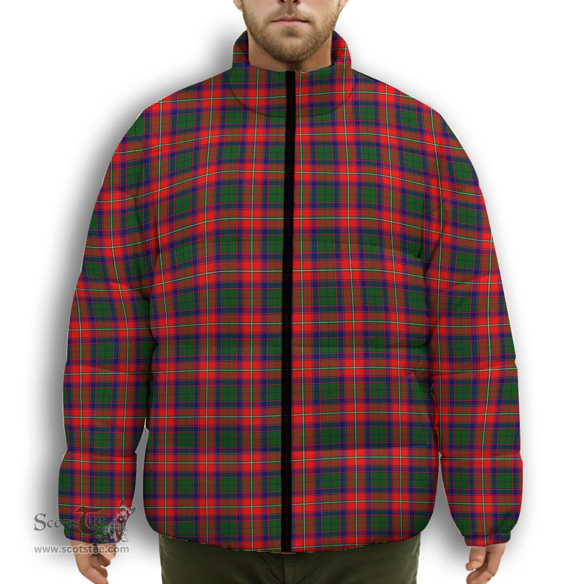 ScotsTee Shop Scottish Belshes Premium Tartan Collar Down Jacket Winter White Duck Down Plaid
