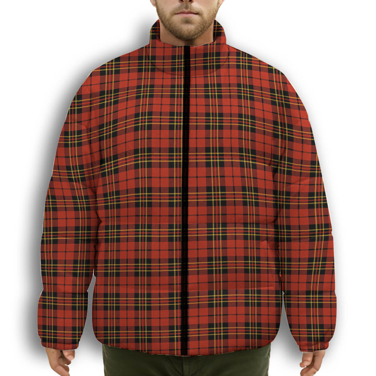 ScotsTee Shop Scottish Brodie Red Ancient Premium Tartan Collar Down Jacket Winter White Duck Down Plaid
