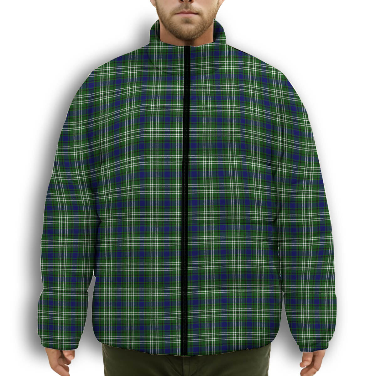ScotsTee Shop Scottish Blackadder Premium Tartan Collar Down Jacket Winter White Duck Down Plaid