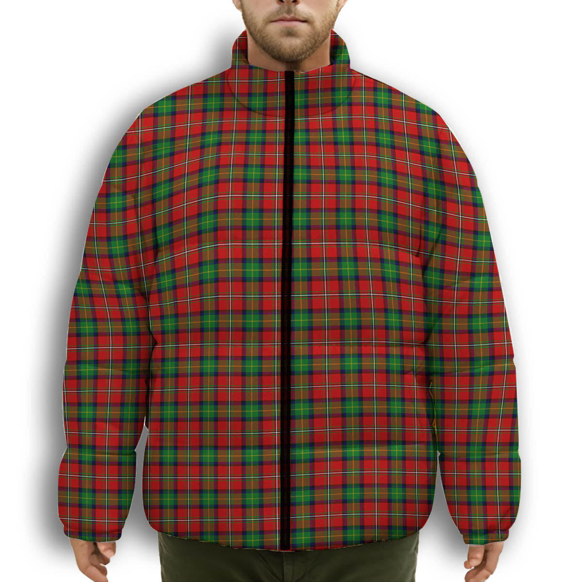 ScotsTee Shop Scottish Boyd Modern Premium Tartan Collar Down Jacket Winter White Duck Down Plaid