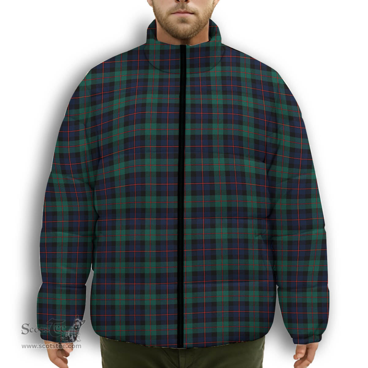 ScotsTee Shop Scottish Black Watch Coarse Kilt Modern Premium Tartan Collar Down Jacket Winter White Duck Down Plaid