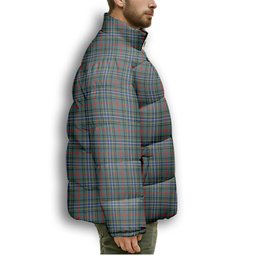 ScotsTee Shop Scottish Bisset Modern Premium Tartan Collar Down Jacket Winter White Duck Down Plaid