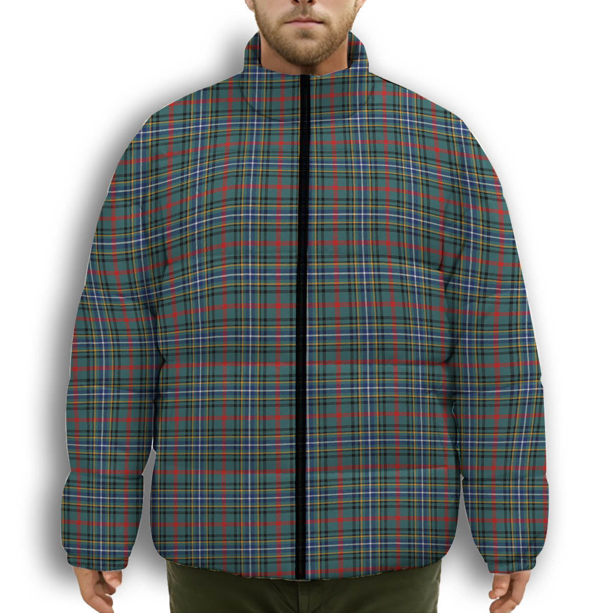 ScotsTee Shop Scottish Bisset Modern Premium Tartan Collar Down Jacket Winter White Duck Down Plaid