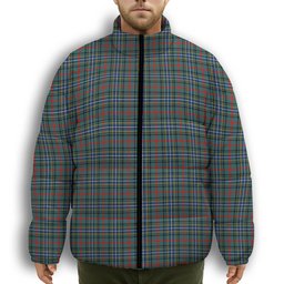 ScotsTee Shop Scottish Bisset Modern Premium Tartan Collar Down Jacket Winter White Duck Down Plaid