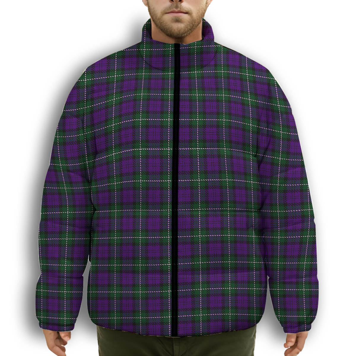 ScotsTee Shop Scottish Baillie Highland Society Premium Tartan Collar Down Jacket Winter White Duck Down Plaid