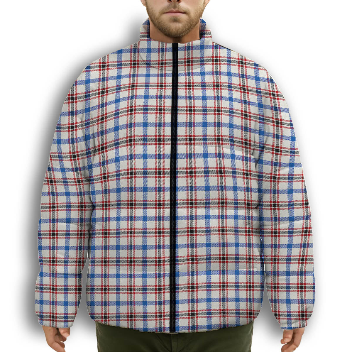 ScotsTee Shop Scottish Boswell Dress Modern Premium Tartan Collar Down Jacket Winter White Duck Down Plaid