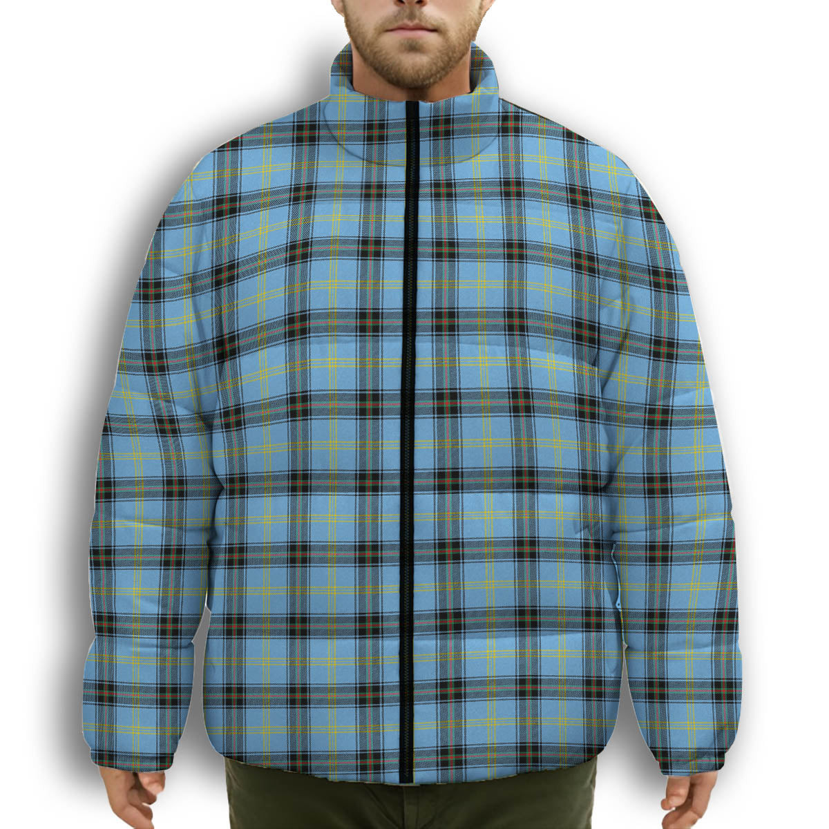 ScotsTee Shop Scottish Bell of the Borders Modern Premium Tartan Collar Down Jacket Winter White Duck Down Plaid