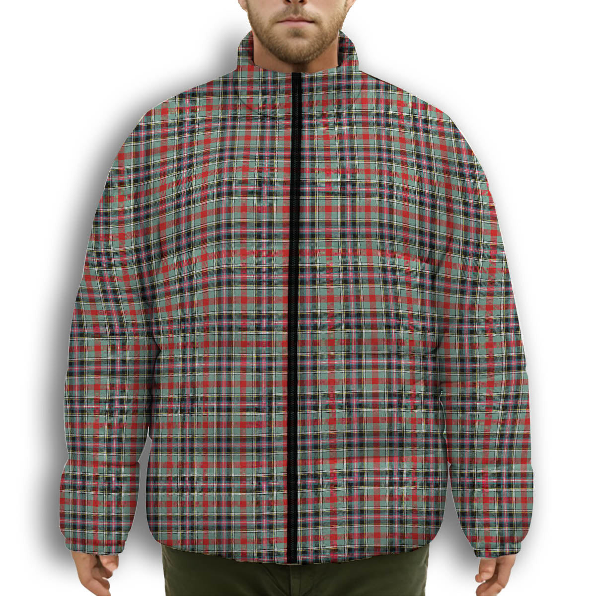 ScotsTee Shop Scottish Bruce of Kinnaird Modern Premium Tartan Collar Down Jacket Winter White Duck Down Plaid