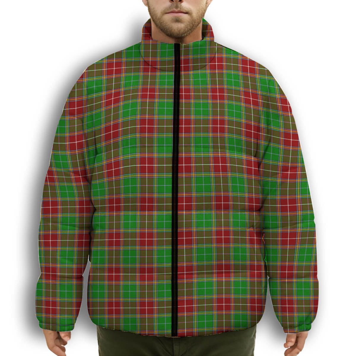 ScotsTee Shop Scottish Baxter Modern Premium Tartan Collar Down Jacket Winter White Duck Down Plaid