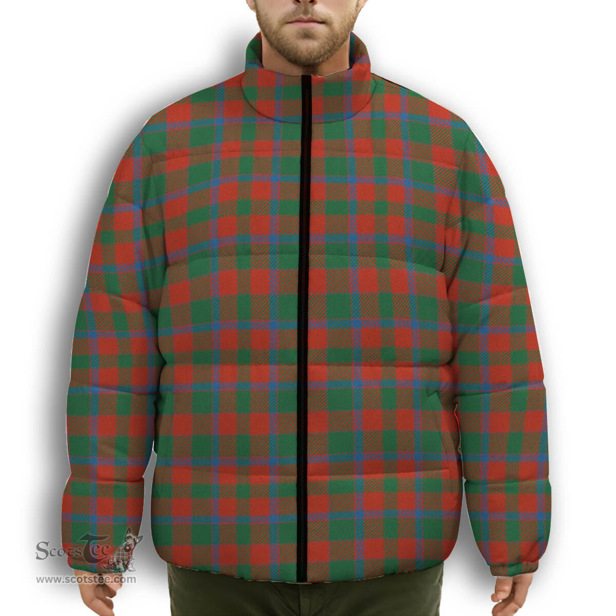 ScotsTee Shop Scottish Bruce Old Ancient Premium Tartan Collar Down Jacket Winter White Duck Down Plaid