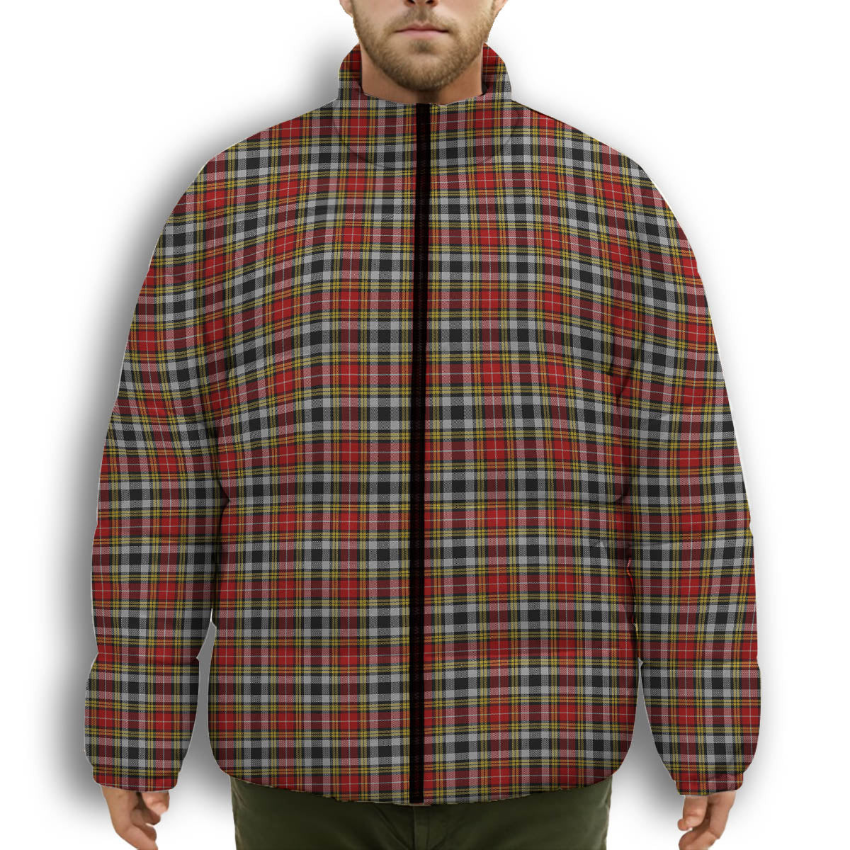 ScotsTee Shop Scottish Buchanan Old Dress Premium Tartan Collar Down Jacket Winter White Duck Down Plaid