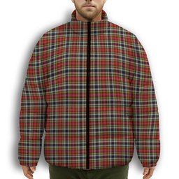 ScotsTee Shop Scottish Buchanan Old Dress Premium Tartan Collar Down Jacket Winter White Duck Down Plaid