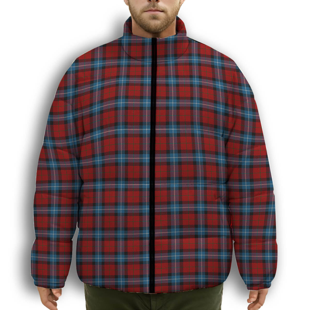ScotsTee Shop Scottish Baillie of Polkemmet Red Premium Tartan Collar Down Jacket Winter White Duck Down Plaid